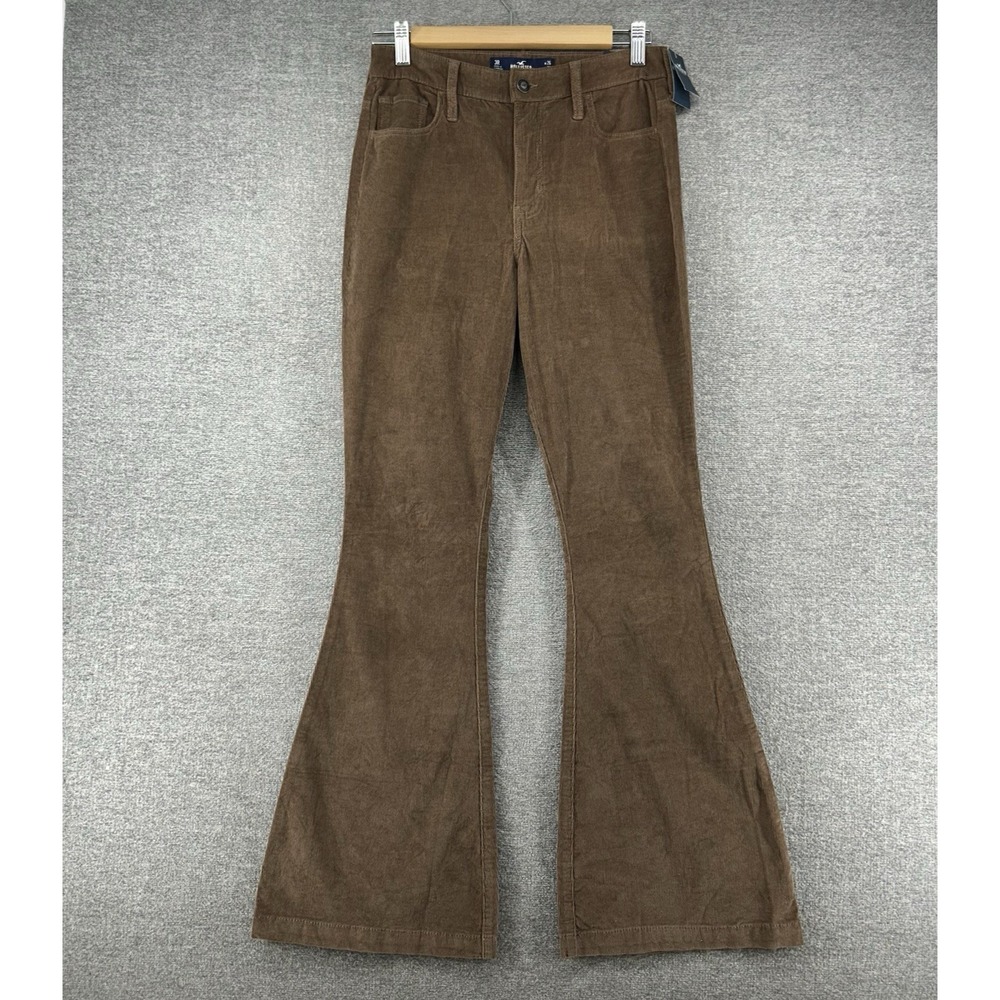 Hollister High Rise Flare Corduroy Pants Women Size 26x32 Brown Casual Boho NEW